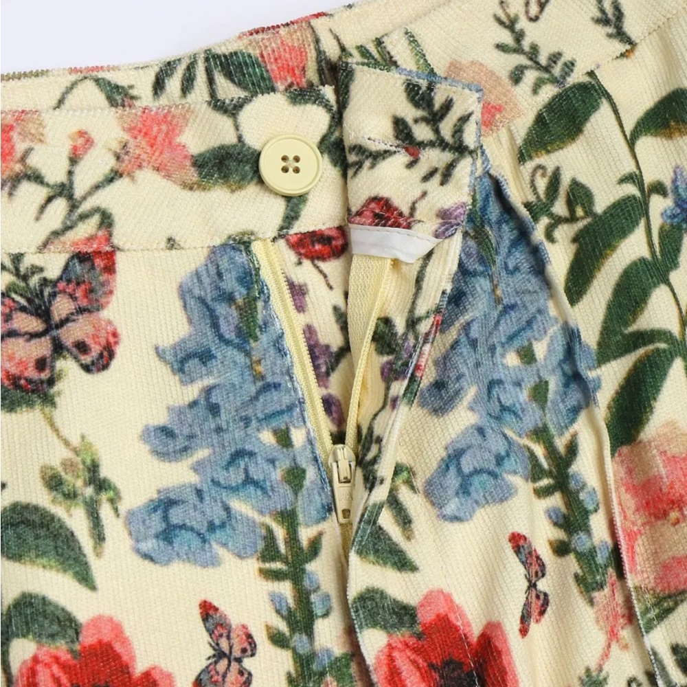 CIDER Cream Corduroy Wide Leg Pants w Spring Flowers, Butterflies & Ladybugs L - Picture 6 of 13